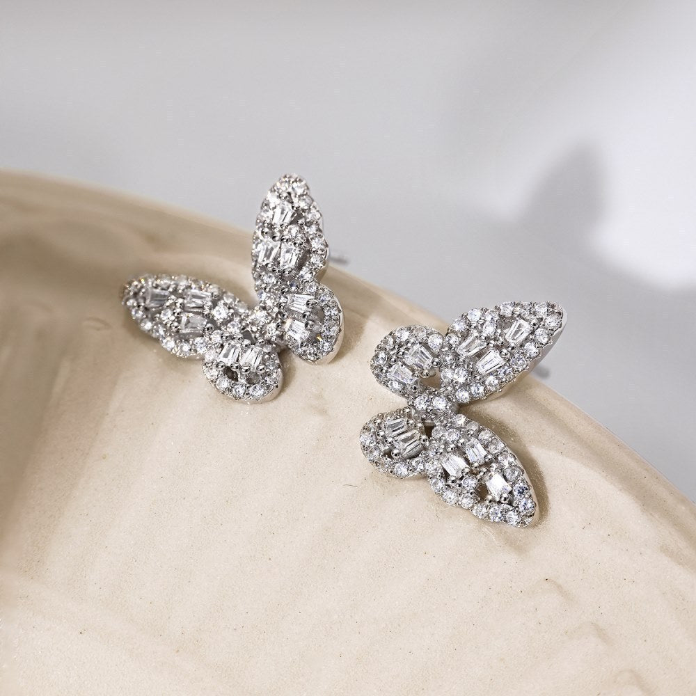 S925 Sterling Silver Stud Earrings Female Zircon Inlaid