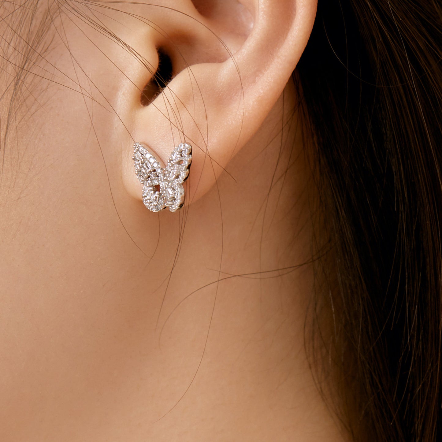 S925 Sterling Silver Stud Earrings Female Zircon Inlaid