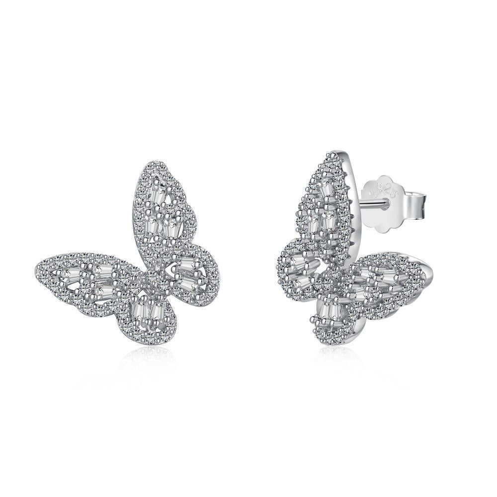 S925 Sterling Silver Stud Earrings Female Zircon Inlaid