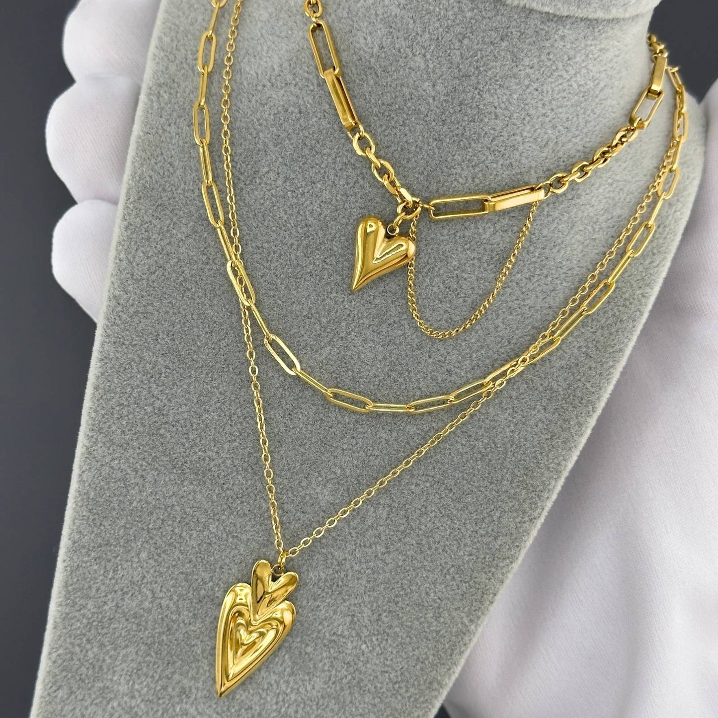 Gold Layered Heart Pendant Necklace, Chain Link Design