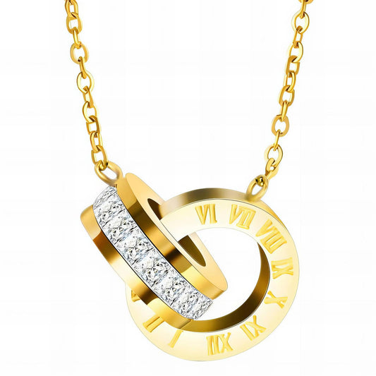 Roman Numeral Necklace with Crystal Inlay, Double Ring Pendant