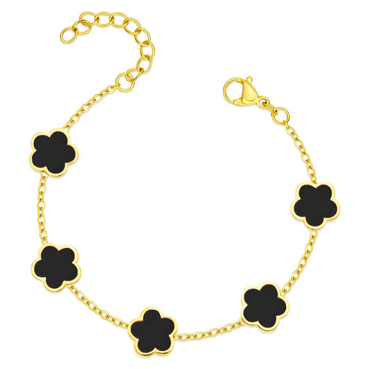 Flower Meadow Bracelet, 18K Gold Plated Steel with Adjustable Chain