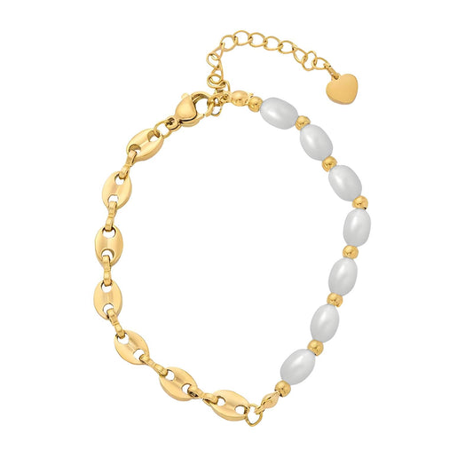 Pearl and Gold Chain Link Bracelet