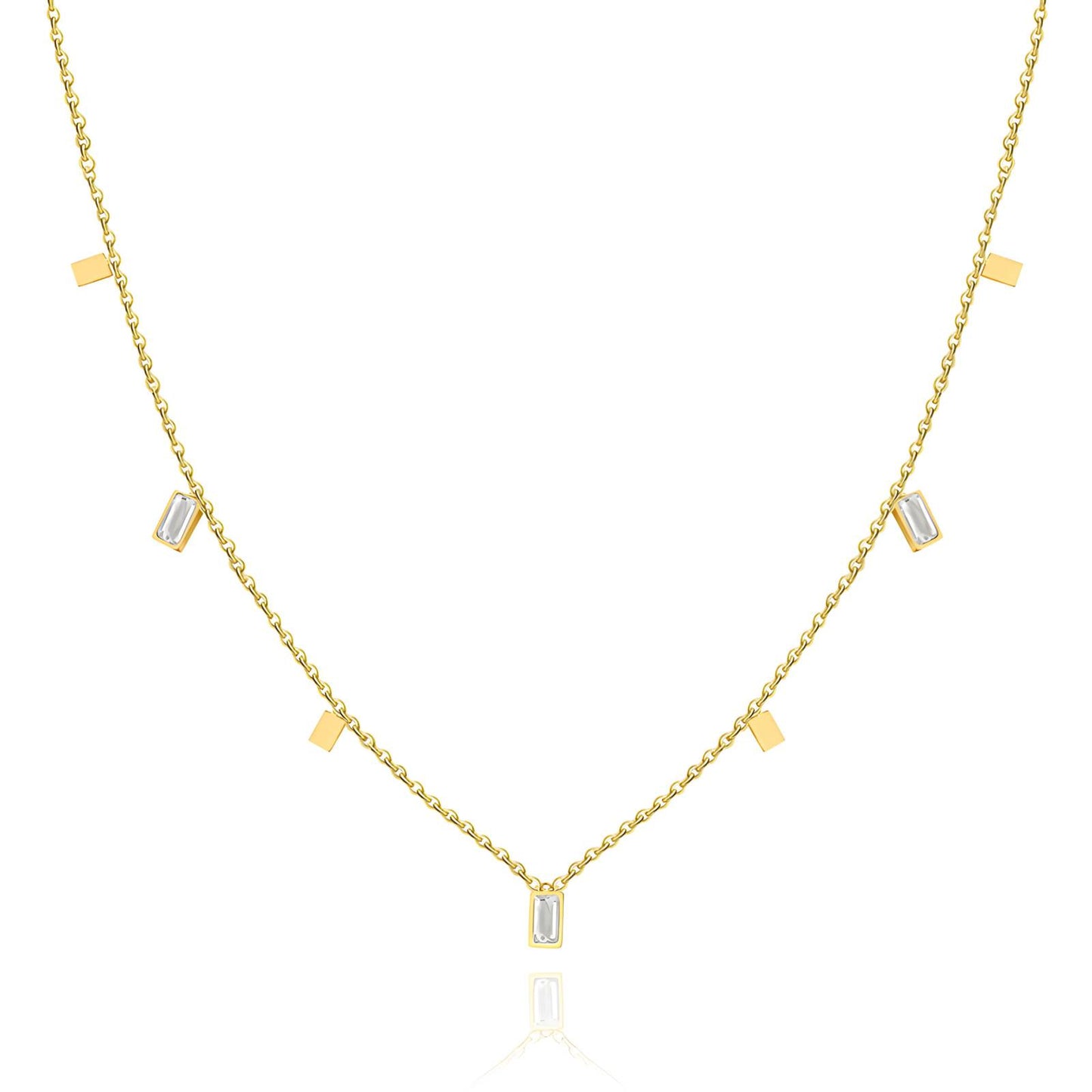 Dainty Gold Layered Necklace Set with Crystal Accents
