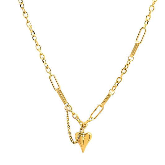 Gold Layered Heart Pendant Necklace, Chain Link Design