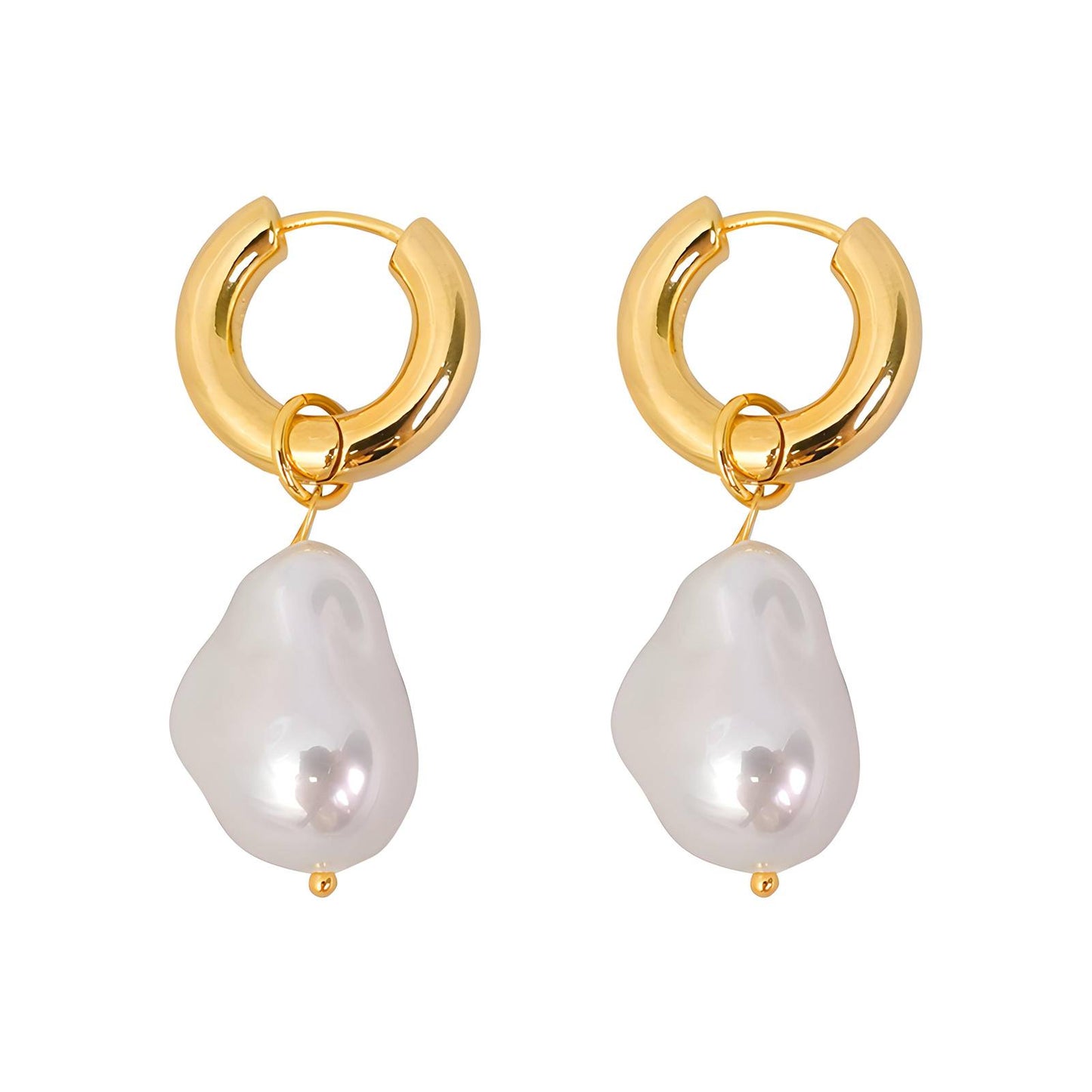 Baroque Pearl Drop Earrings, Chunky Hoops, White Freshwater Pearl