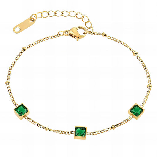 Elegant Bracelet with 3 Square Green Crystal Accents