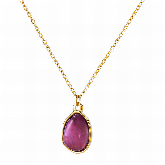 Elegant Gold Chain Necklace with Deep Purple Gemstone Pendant