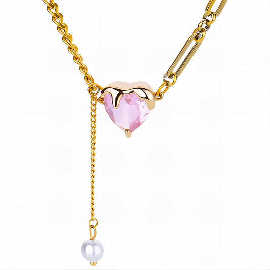 Elegant Gold-Plated Heart Necklace with Cubic Zirconia