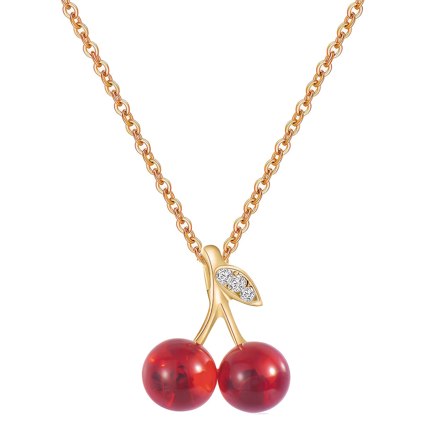 "Cherry" Necklace, 18K Gold Plated Steel