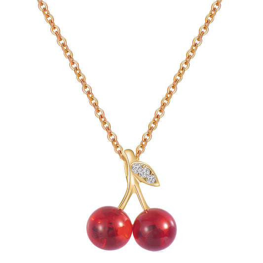 "Cherry" Necklace, 18K Gold Plated Steel