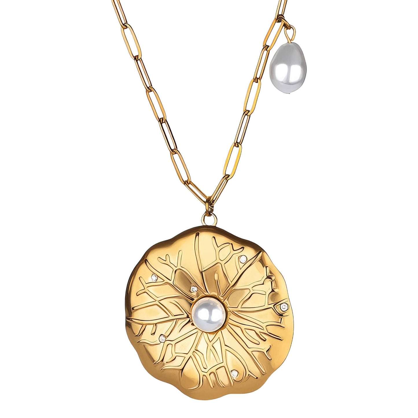 Elegant Necklace with Snowflake Design and Pearl Accent