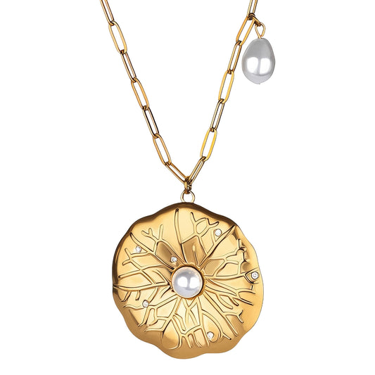 Elegant Necklace with Snowflake Design and Pearl Accent