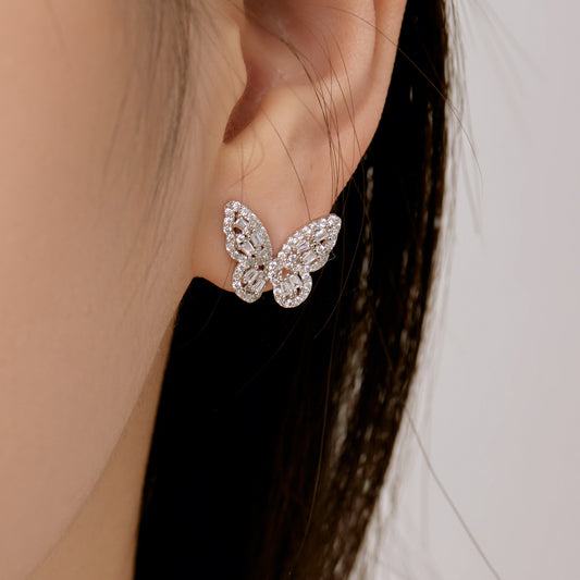 S925 Sterling Silver Stud Earrings Female Zircon Inlaid